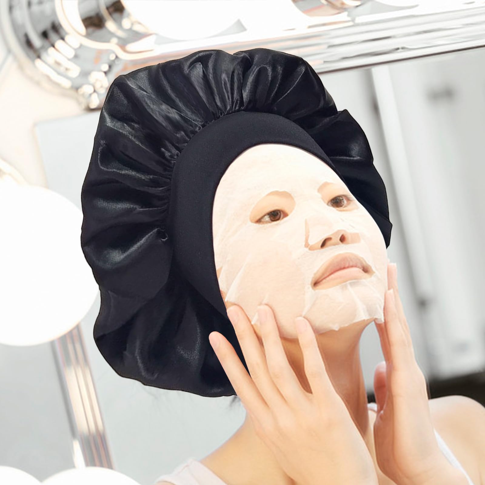 Lot de 2 Bonnets de Nuit en Soie - pour la Nuit - pour la Nuit - pour protéger Les Cheveux - Bonnet de Sommeil en Satin - Bonnet de Sommeil pour Dormir - Noir