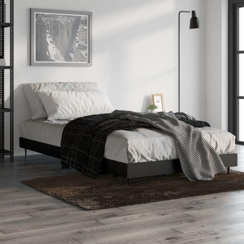 Struttura Letto 90x200 Cm In Legno Ingegnerizzato - Testiera E Pediera Nera, Base Con Doghe - Foto 2