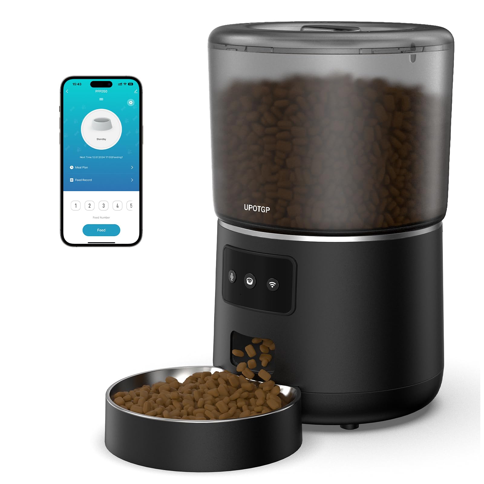 Automatic Cat Feeder, Cat Food Dispenser 4L, 2.4G WiFi Cat Feeder Automatic 1-10 Meals, 1-9 Portions/Meal Timed Cat Feeder, Automatic Pet Feeder for Cats Dog with Stainless Steel Feeding Bowl