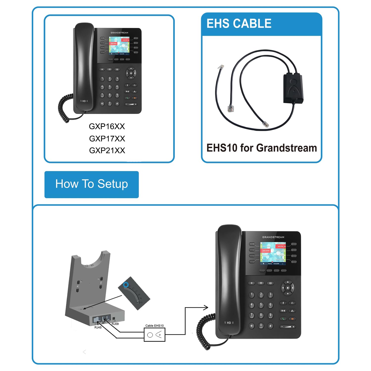 Cable adaptador EHS para teléfonos IP Grandstream y auriculares Jabra & VT Dect
