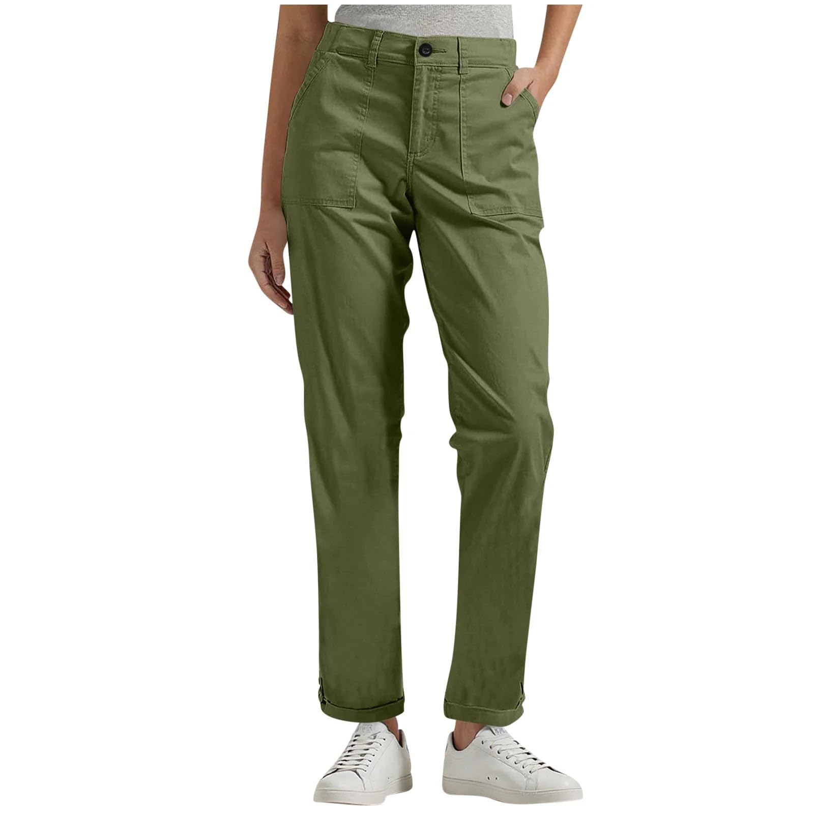 Womens Work Pants High Waisted Lightweight Cargo Joggers Relaxed Fit Petite Rolled Hem Chinos Dressy Casual Crop Pants