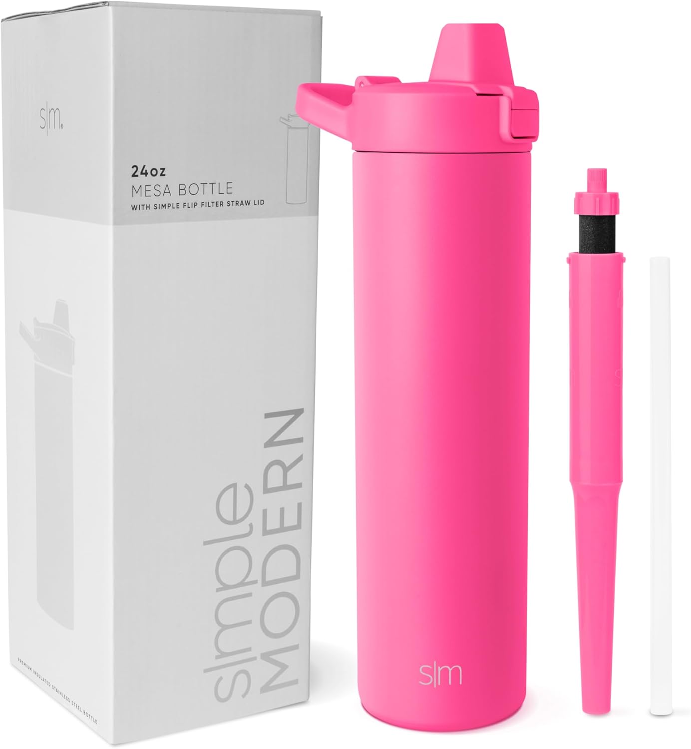 Simple Modern Filtered Water Bottle | Insulated Stainless-Steel Carbon Filter Travel Water Bottles | Reusable for Clean Drinking Water On The Go | 24oz, Raspberry Vibes
