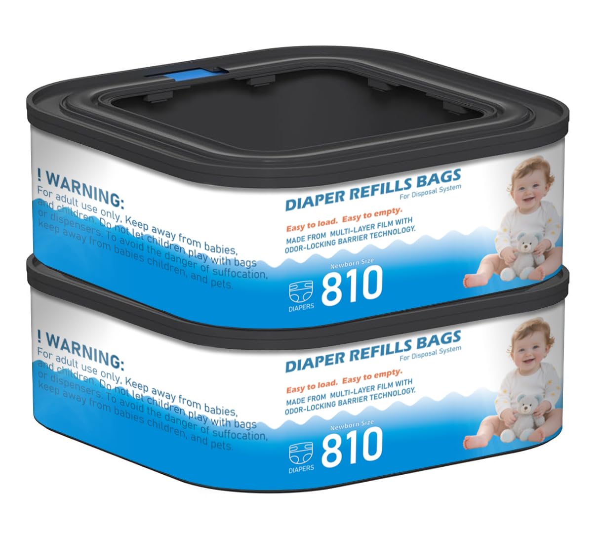 2 Packs Jumbo Square Refills Disposal Bags Refill Compatible with Diaper Genie Compact, Select Pails and Classic Version Pails, Hold Up to 810 Newborn-Sized Diapers Per Refill-image-45