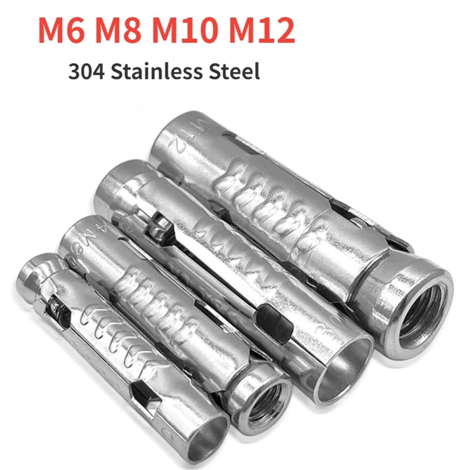 Pernos de Expansión M6 M8 M10 M12 304 Tubo de escala SUS acero inoxidable Perno expansión interno una pieza tres piezas Tornillo anclaje hormigón(M8,50Pcs)