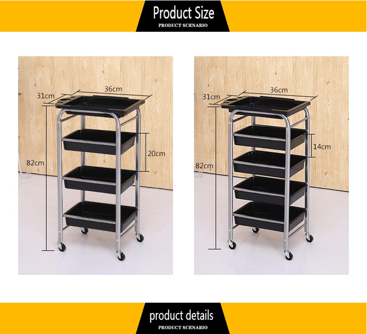 Carrello Parrucchiere con 5 Cassetti con Vassoio,Trolley di Metallo Stoccaggio con Ruote,per Barbiere Estetista Massaggi Belleza Tatuaggi Manicure Nero