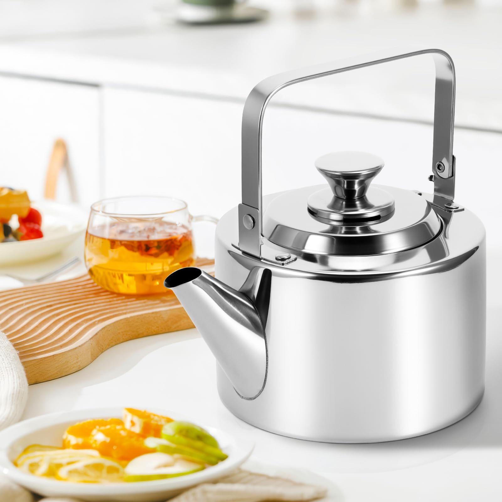 1.5l Teekanne Edelstahl, Wasserkessel Gasherd Induktion mit Sieb Teekessel Wasserkessel Camping, Edelstahl Teekessel für Elektroherd und Gasherd für Filterkaffee, French Press, Teekocher
