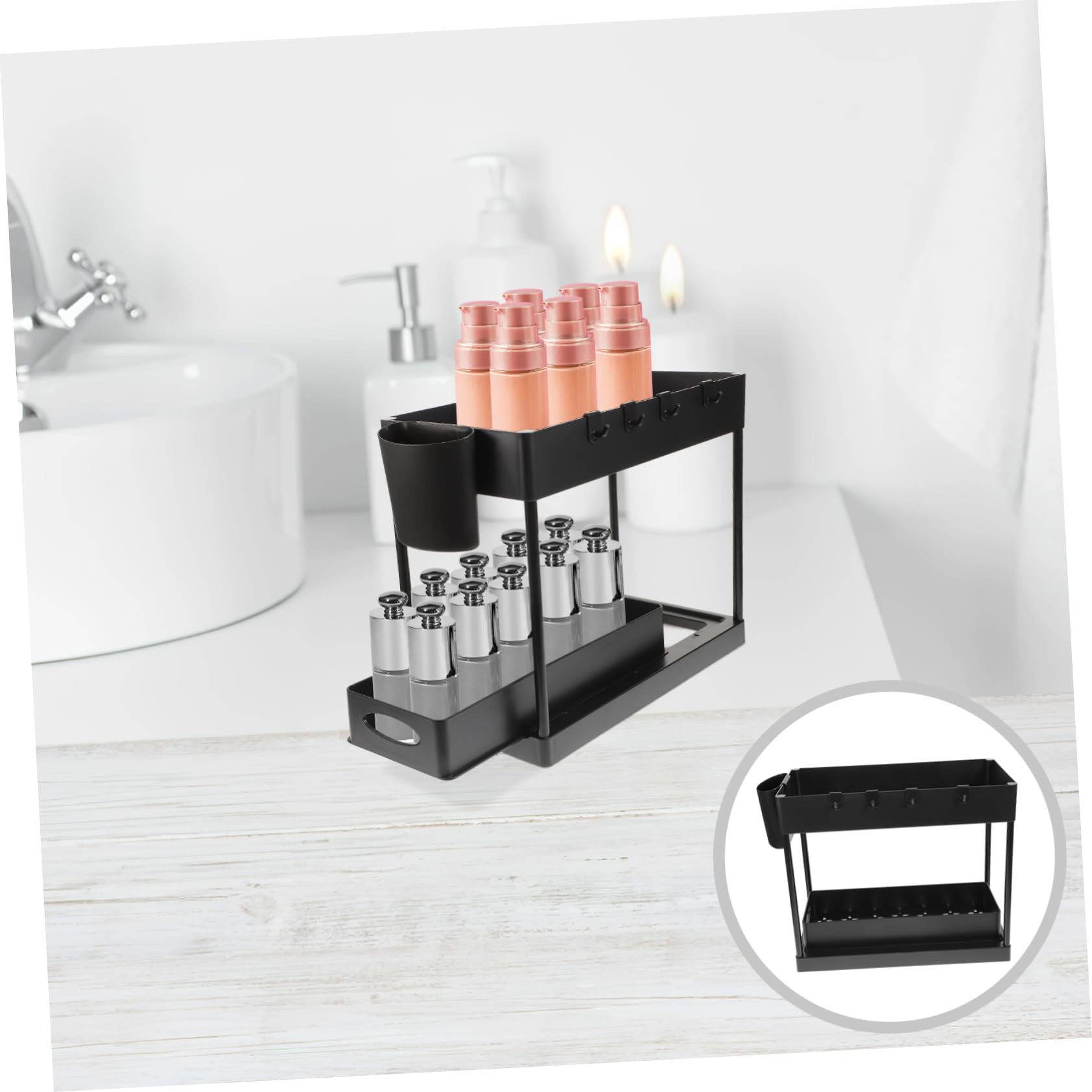 LABRIMP 1set Organizer Sottolavello Cucina Strati con Scorrevole e Ganci Portaoggetti per Bagno e Cucina Soluzione Pratica per Conservare Detersivi e Accessori