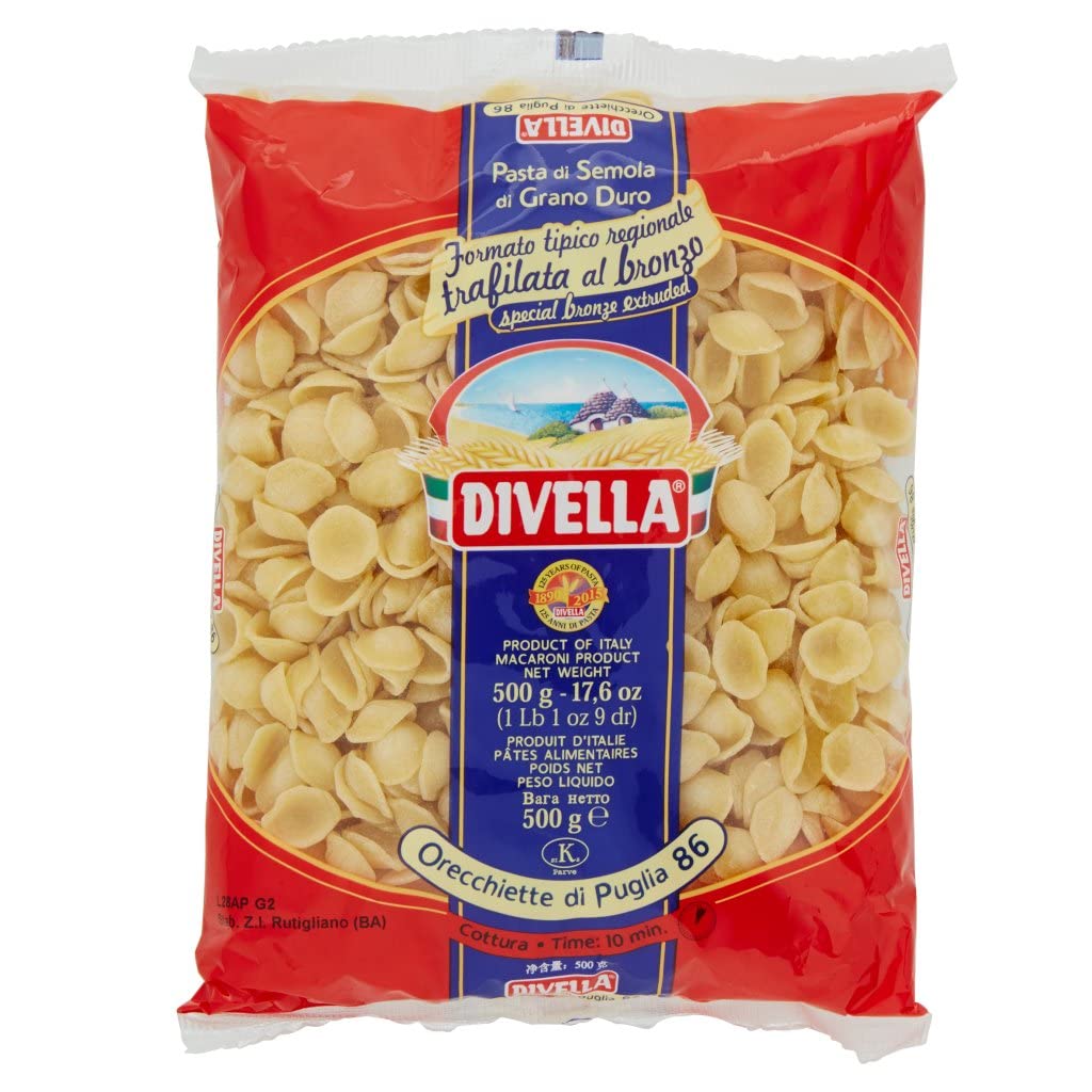 Italian Gourmet Orecchiette di Puglia N.86 Pasta grano duro secca 24 x 500g | Formato regionale mit muschelförmiger Oberfläche, hält Sugo gut, ideale per, Gesamtnettogewicht 12 kg + Kostenlos Polpa 400g