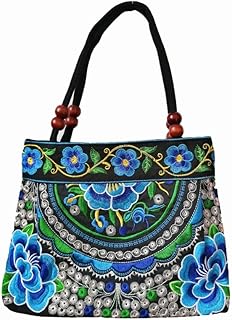 Embroidered Women Floral Handbags Embroidery Purse Vintage Hobo Tote Bag Ethnic Shoulder Bag Blue (classic flower style)