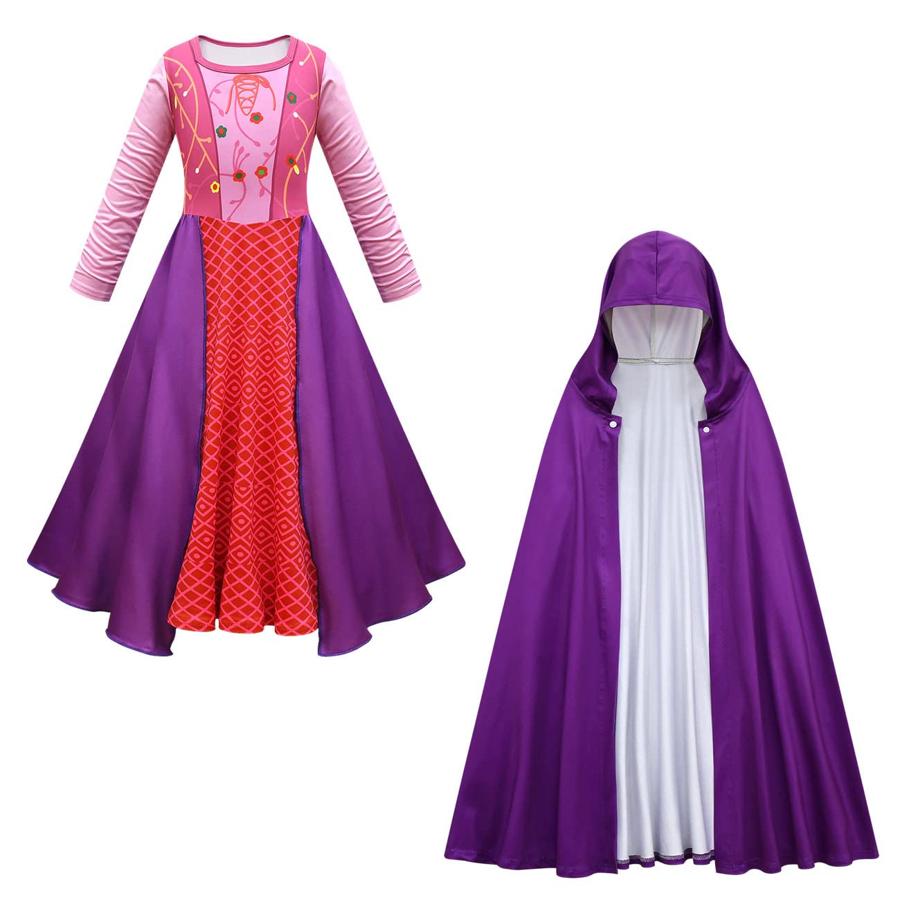 IMEKIS Disfraz de Bruja del Diablo de Halloween para Niñas Winifred Sarah Mary Vestido de Cosplay Elegante Princesa Vestido de Reina Malvada con Capa de Cumpleaños Traje de Fiesta de Carnaval
