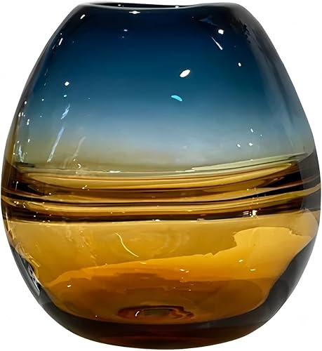 Glass Handmade Decorative Vase Ombre Centerpiece Vase with Yellow Base, Flower Vase for Home Decoration (Low vase)