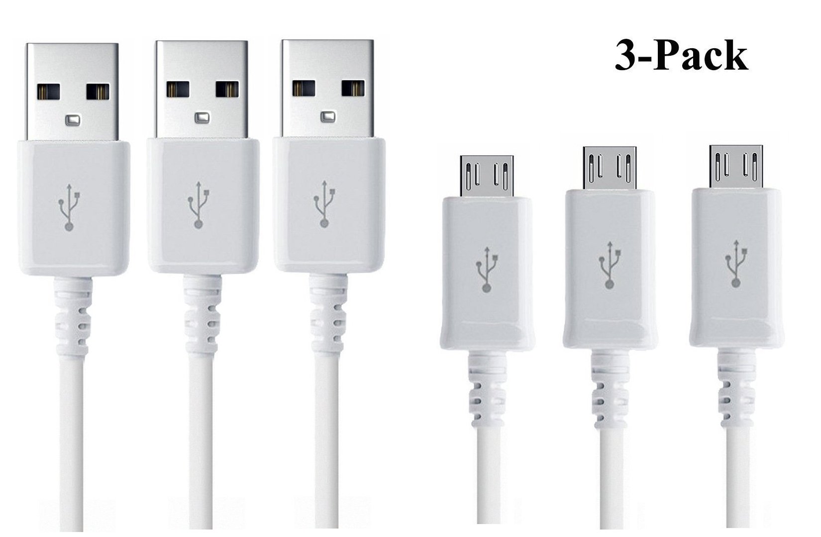 3-Pack Micro USB Cable High Speed Data and Charging for Samsung Galaxy S6/S7/J8/J7/J6/J5/J4/J3/J2/J1 Edge Plus Active, Note 4/5, LG Q6/K7,Nexus 6/5, Motorola Moto G5S Plus/G5/G4 (White)