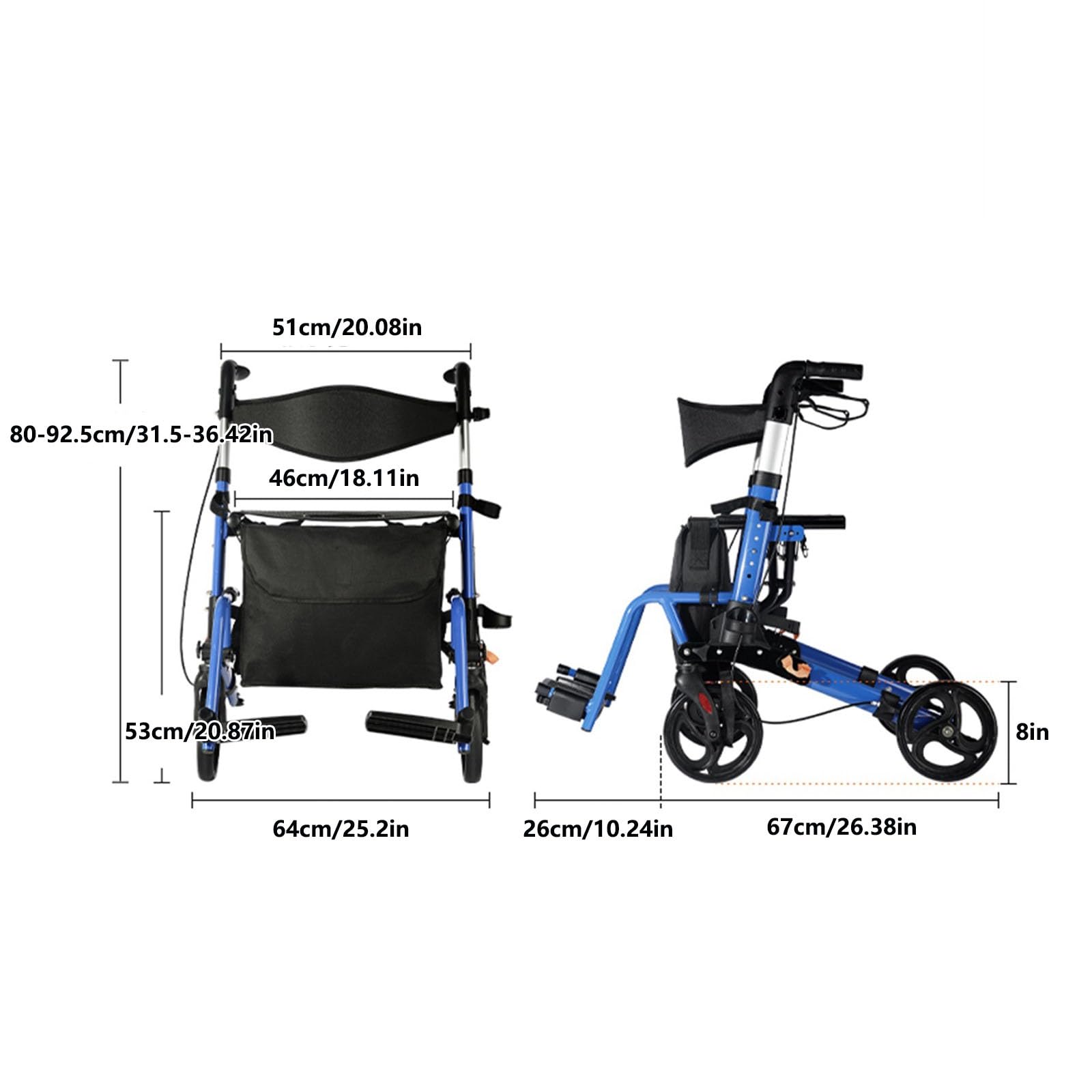 Chodzik Rollator Chodziki pionowe dla seniorów, chodziki na rolkach z siedziskiem, chodziki składane, wyściełane podłokietniki dla seniorów i dorosłych Pomoce do chodzenia