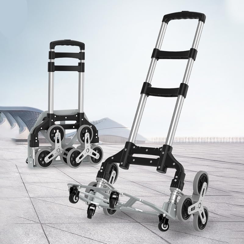 Carretilla Sube Escaleras Plegable, con Cuatro Ruedas Pequeñas Universales de 360° y 2 Piezas de Ruedas de Cristal, Mango Ajustable hasta 100 kg, Adecuada para Subir Escaleras, Mover, Transportar