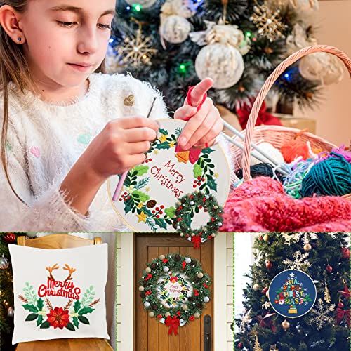Resszo 4 Sets Of Christmas Embroidery Kit With Patterns And Instructions, Embroidery Starter Kit Embroidery Pattern Hoop Colored Threads Needlepoint Kit For Beginners Adults Embroidery Supplies #TOP2