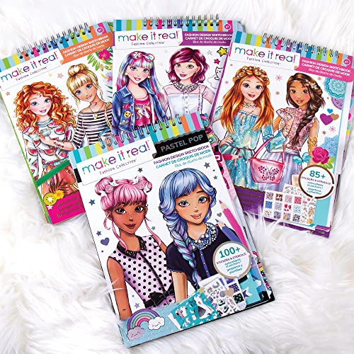 Make It Real: Fashion Design Sketchbook: Blooming Creativity - Includes 90 Stickers & Stencils, Draw Sketch & Create, Fashion Coloring Book, Tweens & Girls, Kids Ages 6+ #TOP3