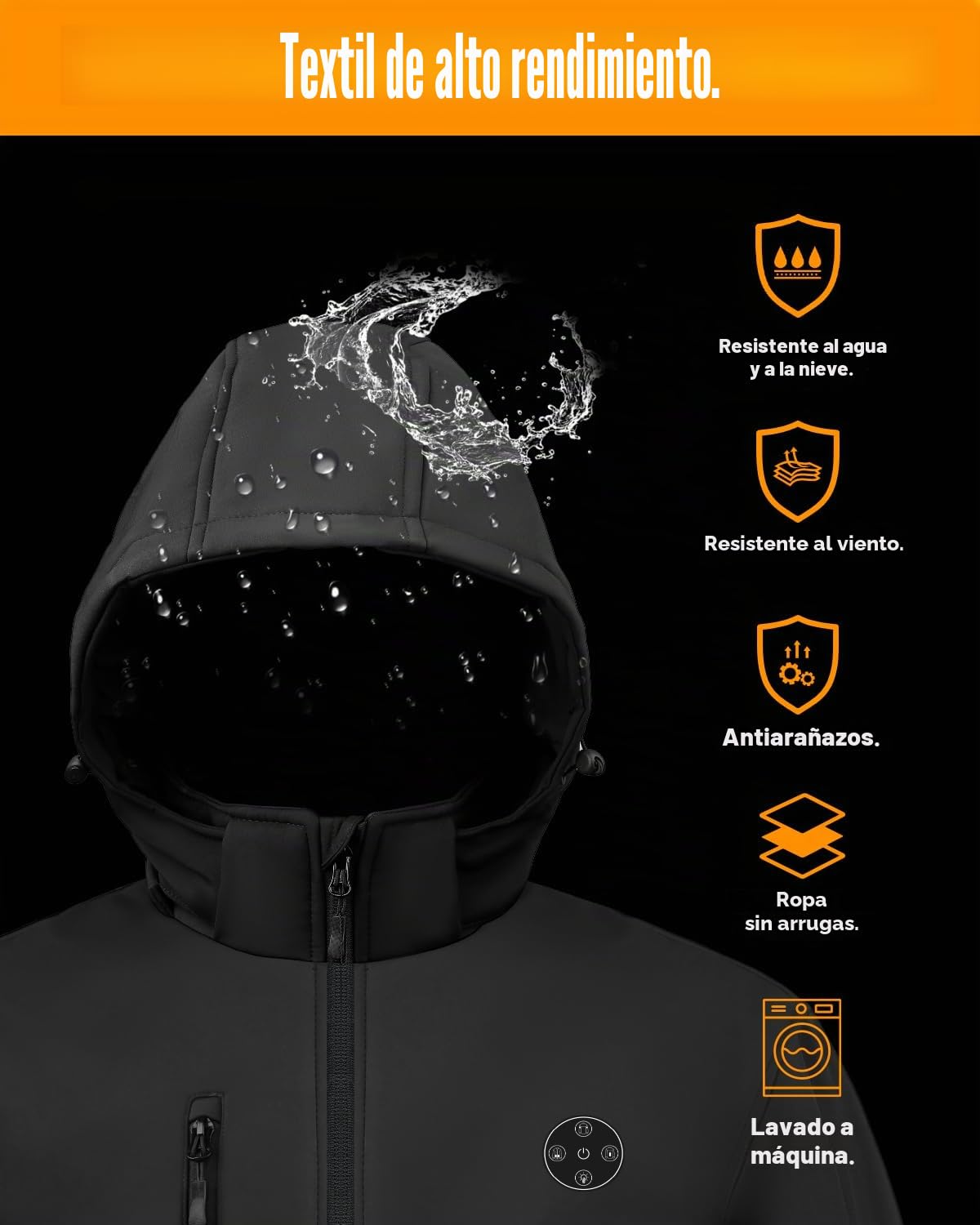 Chaqueta térmica para hombre con batería de 7,4 V y capucha desmontable, chaqueta térmica softshell impermeable para invierno al aire libre