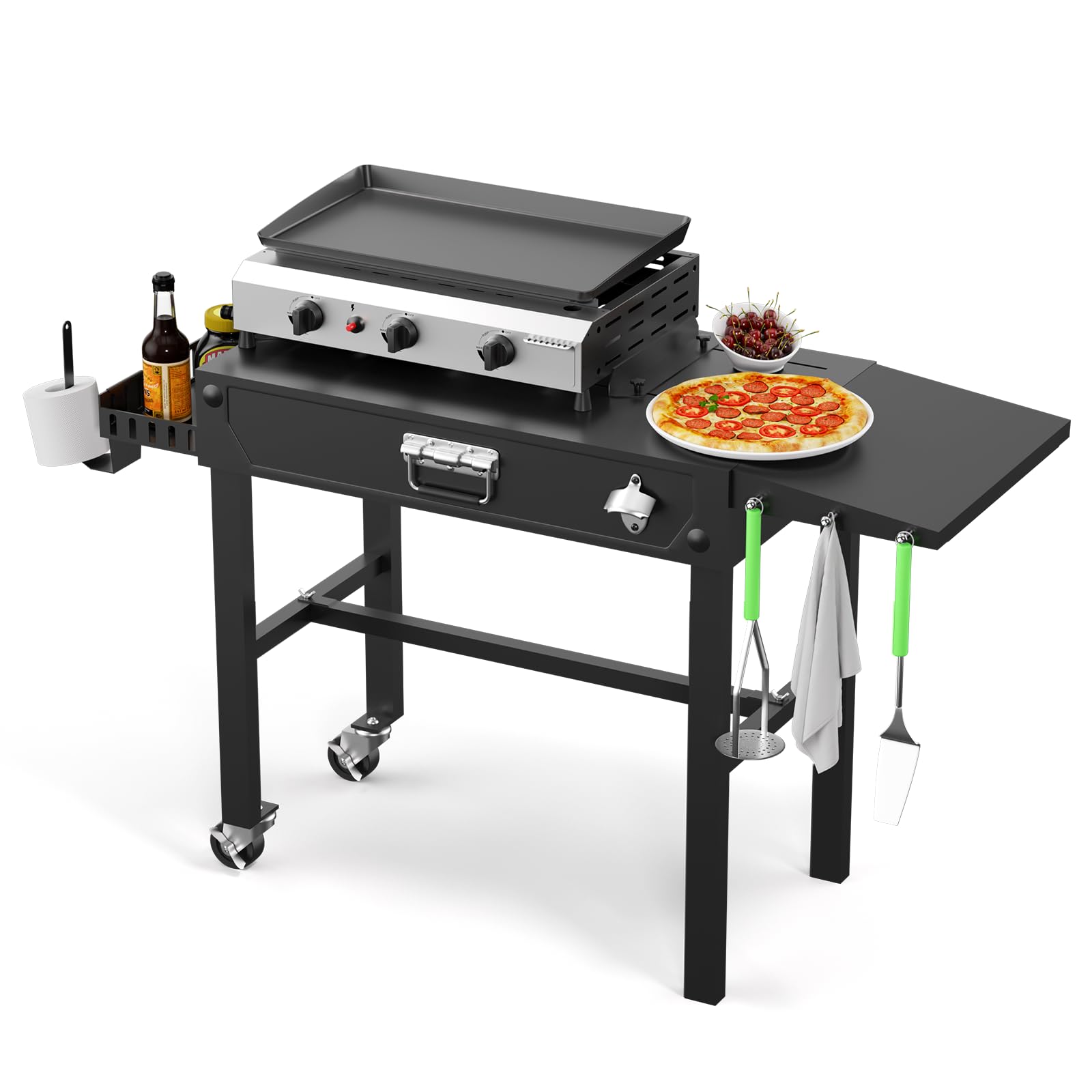 ADREAK Portable Grill Table Cart - Foldable & Adjustable Griddle Stand with Large Space, Paper Towel Holder - Fits 17"/22"/30" Griddle - Perfect for Outdoor BBQ!