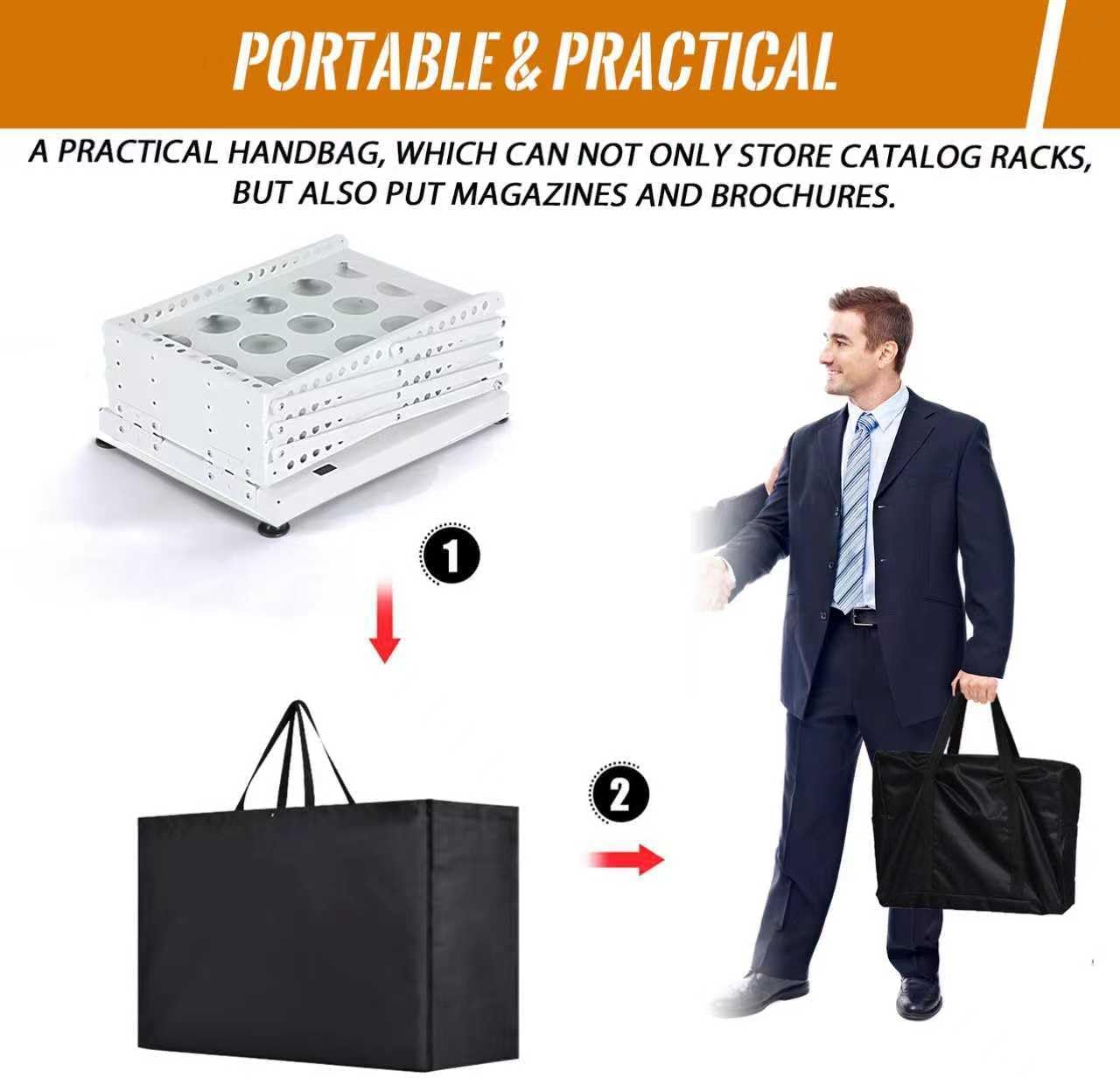 ChoiCARE Literature Catalog Rack, Foldable Magazine Brochure Display Stand, Floor-Standing with Portable Oxford Bag, Heavy Duty Metal, for Office Store and Exhibition Trade Show, 4 Pockets, White
