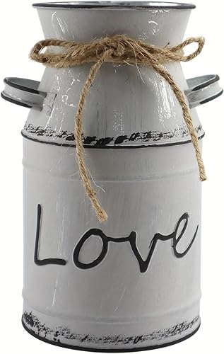 Fauevav Jarrón con patrón de amor, galvanizado, antiguo, retro, maceta de metal, rústico, vintage, primitivo, soporte para flores, planta de campo