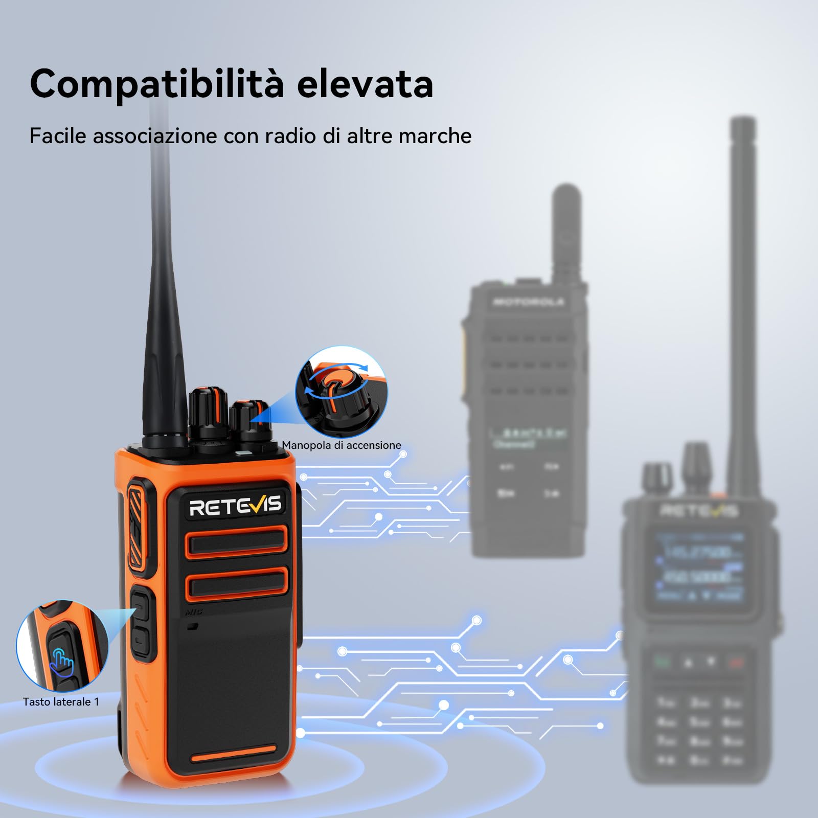 Retevis C66 Walkie Talkie Lungo Raggio, Ricetrasmittente Ricaricabile | Ricarica Rapida, CTCSS/DCS, per la Sicurezza Dell'hotel, Arancione, 4 Pezzi