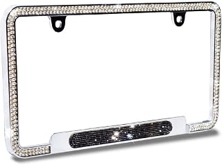 JR2 Premium Shinning Glass Crystals Durable Chrome Metal License Plate Frame(Oval Shiny Crystal Design)+Free Caps (Black)