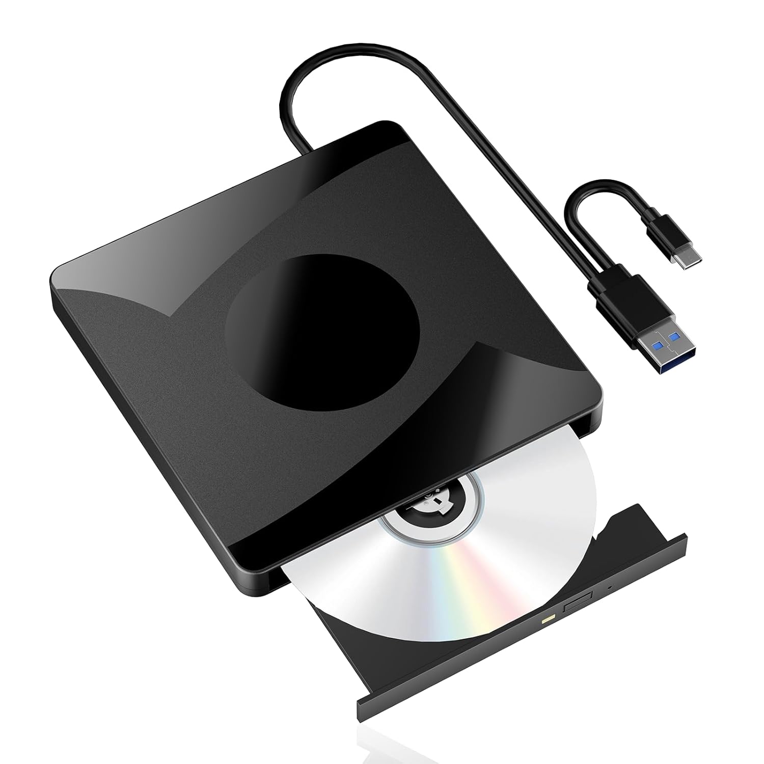 External CD DVD Drive for Laptop， USB 3.0 Type-C DVD Player Portable CD Burner Reader Writer for Desktop Laptop PC Windows 11/10/8/7 Linux Mac OS
