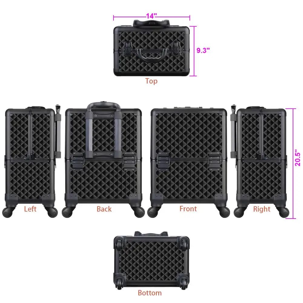 SHAMAX® Professional Rolling Makeup Case, Cosmetic Organizer Trolley, Manicure Storage Vanity Locks- Trolley for Hairdressers, Salons, Beauty Lovers - 360- Degree Universal Wheels (5088 Black) - Image 4 thumbnail