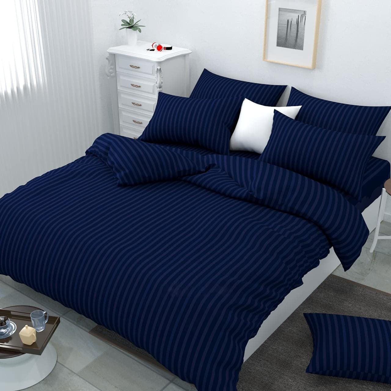 Buy TIB Premium Soft Glace Cotton Plain Satin Stripes Duvet Cover King