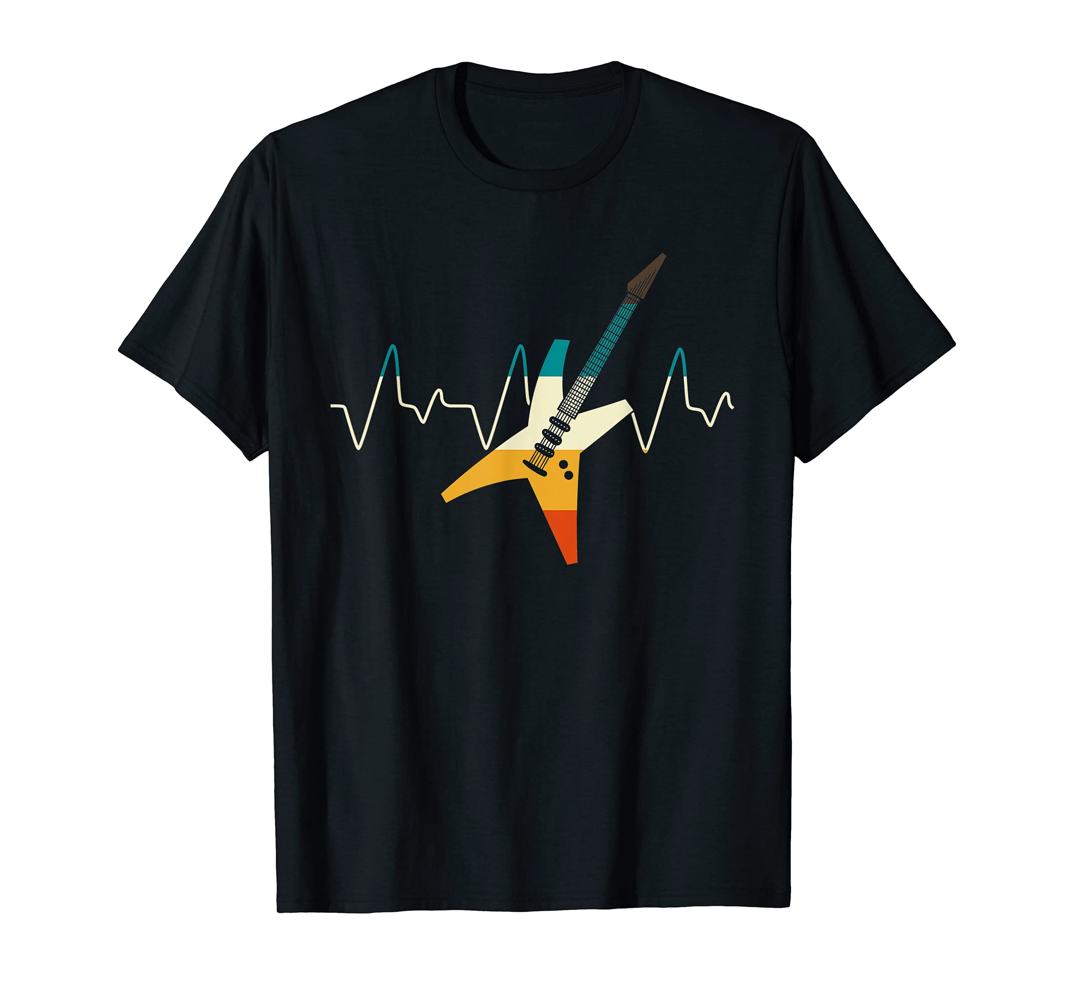Guitarist Heartbeat Musician Electric Guitar Retro Guitar T-Shirt, Black