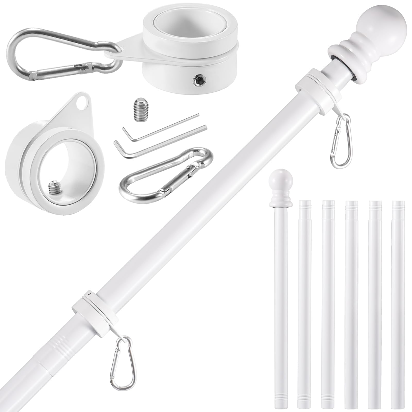 BONWIN - White Flag Pole Kit for Outside House Flag Pole 7 Feet Thick Stainless Steel Flag Pole for American Flag 3x5 Feet 4x6 Feet Flag Pole Hardware Kit — image 1
