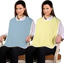 4 Pack - Terry Cloth Adult Bibs / 2 Blue and 2 Yellow Senior Meal Time Clothing Protector w/Hook and Loop Closure 18x30 Inches