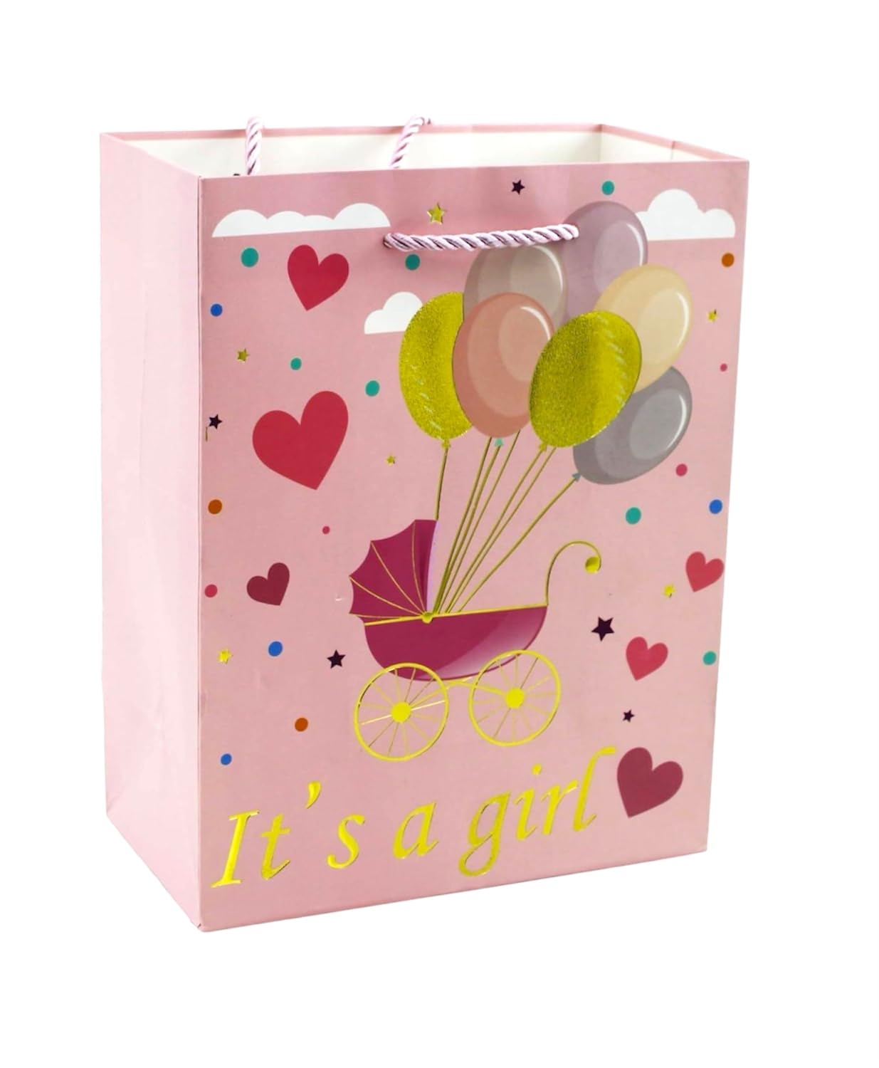 Welcome Baby Gift Bag For Newborn, It's a Boy/It's a Girl, Pink/Blue Present Packing for Gender Reveal Party Baby Shower, Small Large Size for Prince Princess, Parents to be (Baby Girl, Large)