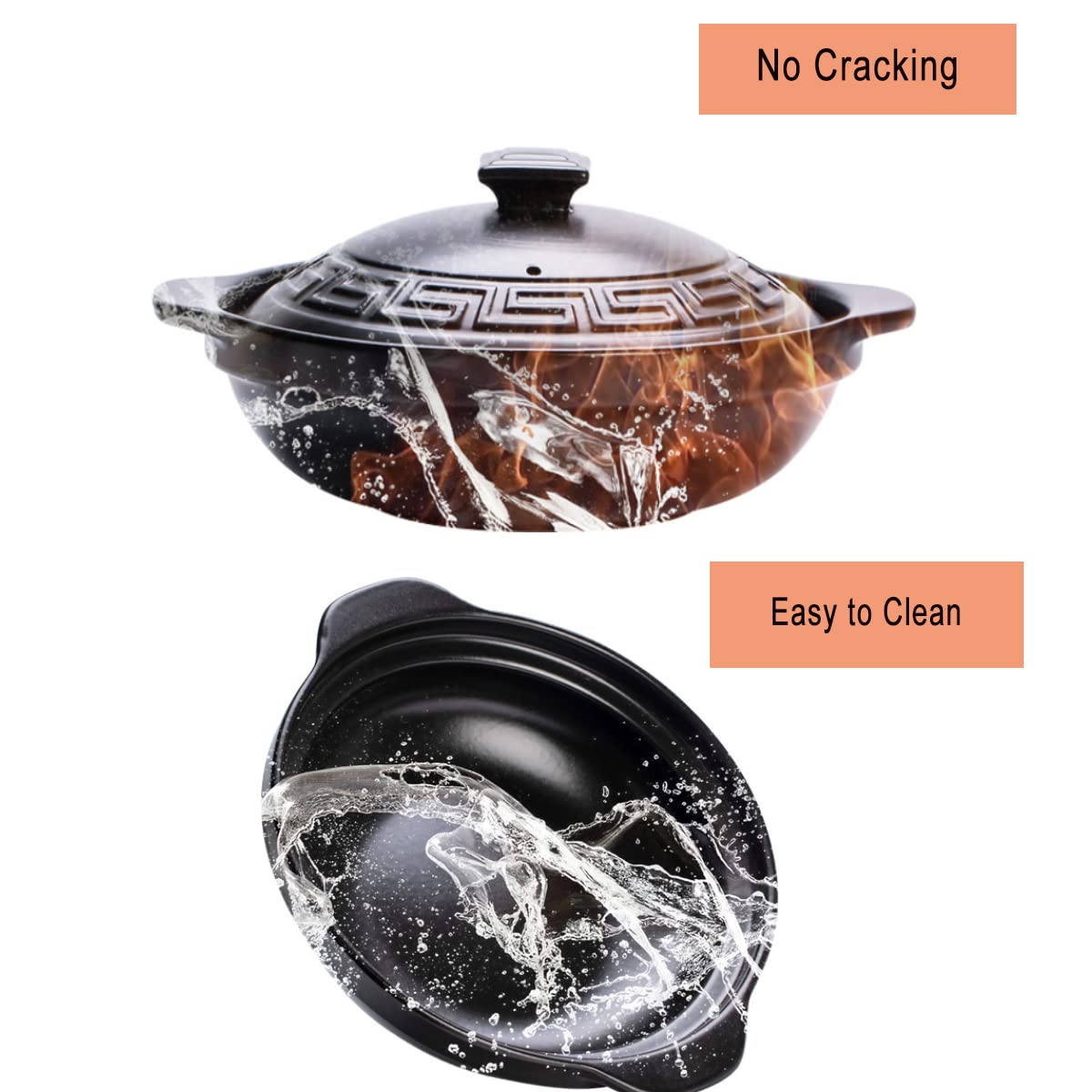 Soup Bowl,Ceramic Soup Serving Pot,Clay Pot For Cooking, Korean Stone Pot With Lid, Ceramic Casserole Hot Pot Bibimbap And Soup, Chinese Casserole Clay Cooking Pot(750ml)