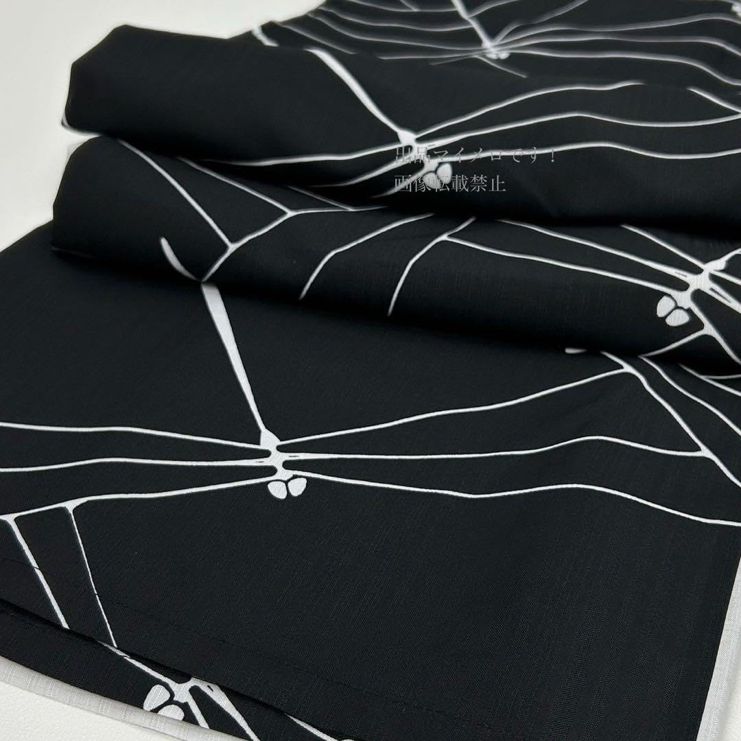 浴衣 夏 単着物 白×黒 吸湿速乾 半身仕立て 片身替わり 帯