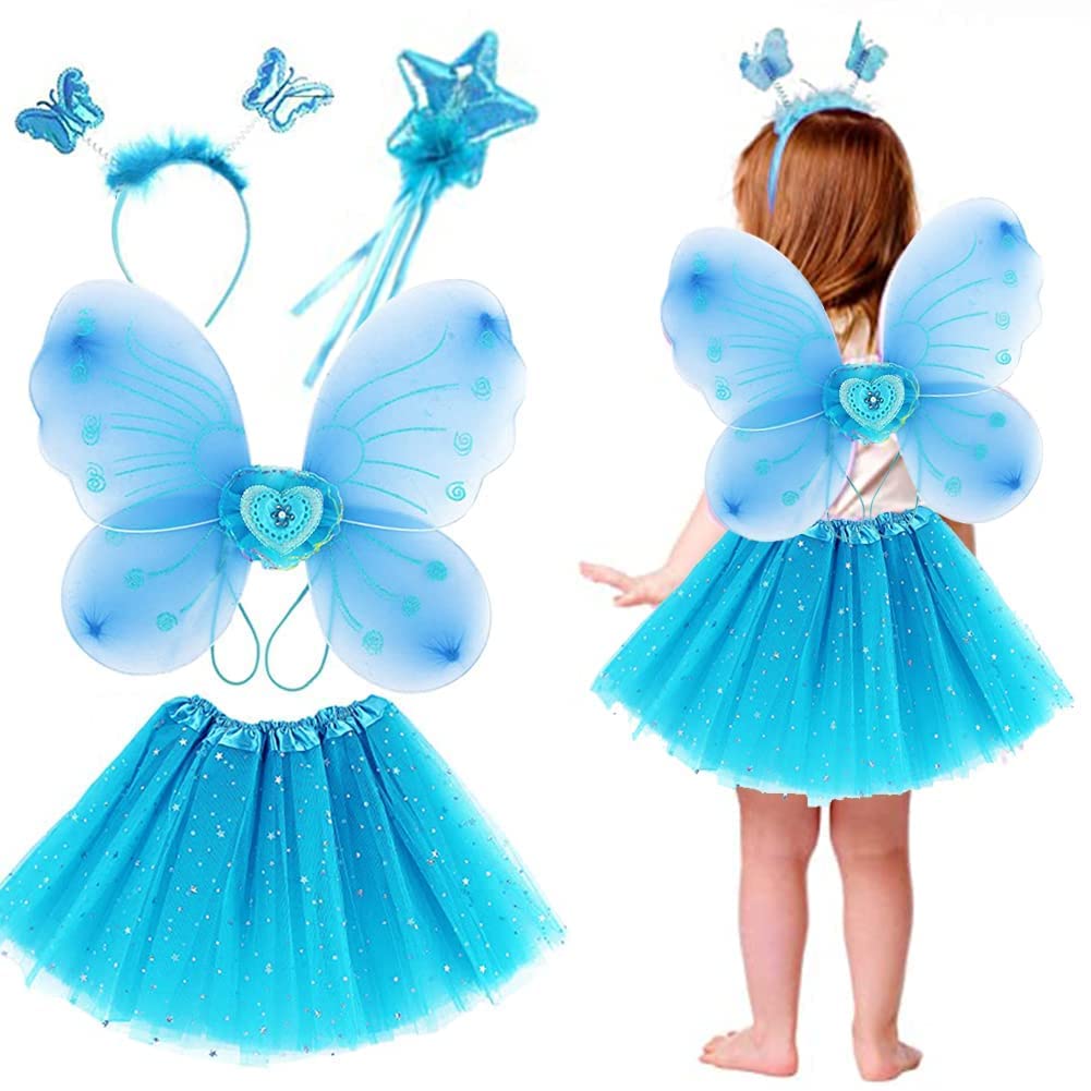 Soyoekbt Girls Fairy Costume Dress | Princess Tutu Dress With Butterfly Wings & Crown | Birthday Party Dress Up For Ages 3-10