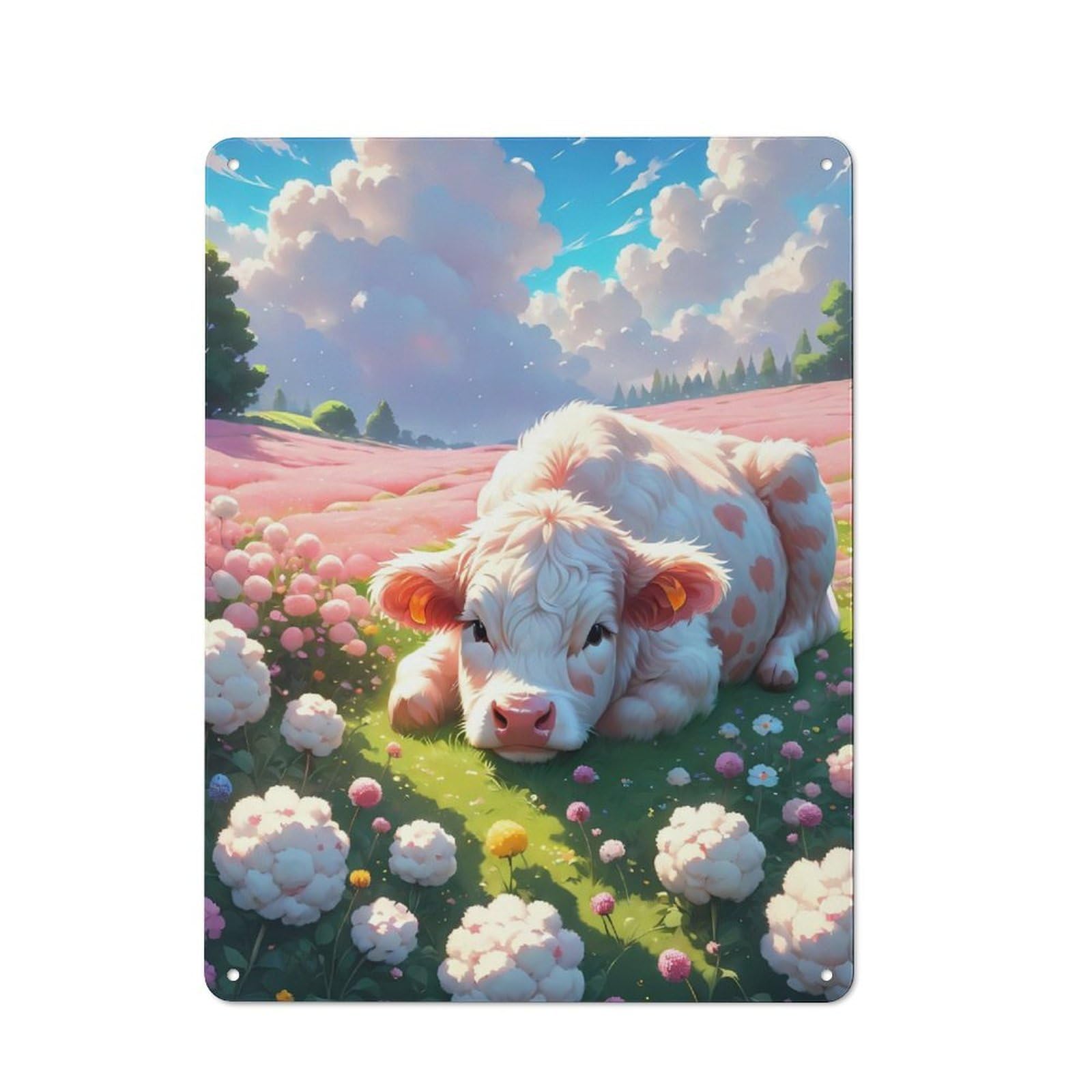 Junmoney Fluffy Cow Fantasy Meadow Retro Metal Wall Sign 40X30cm With For Bar Or Restaurant, A Housewarming Gift For Hospitality Decor Collectors
