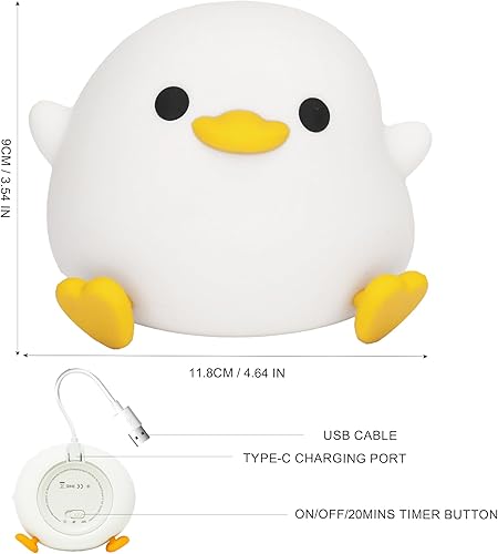 Miniatura 6 de Lampeez Luz nocturna para niños, linda lámpara de pato para el cuarto del bebé, temporizador de luz LED, regulación de regulación, lámpara de mesa