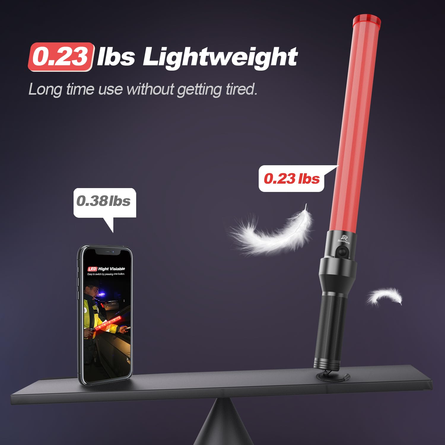 RoadHero 21 Inch LED Traffic Wand with 3 Flashing Modes, 2 Pack — Amazon image 3