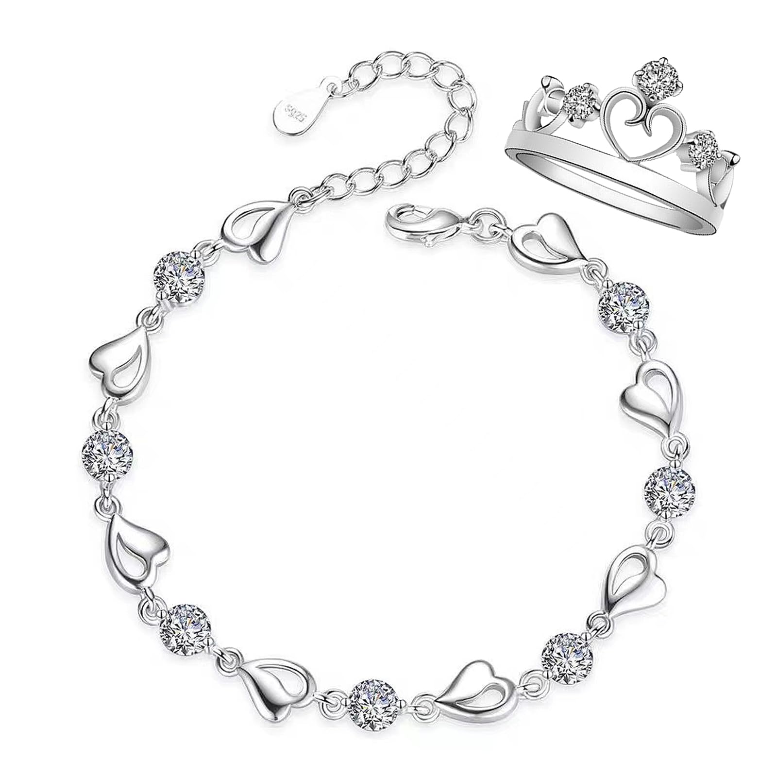 Bracelet Décoré De Strass En Forme De Cœur Et De Faux Perles, Cadeau Pour La Fête Des Mères Et La Saint-Valentin