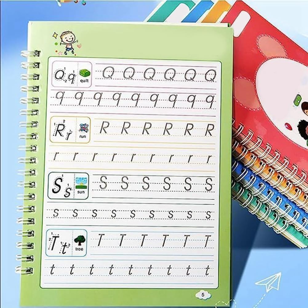 Set 4 Quaderni Magici Riutilizzabili Per Bambini - Scrittura Lettere, Numeri, Disegno, Penna Inclusa, 3-8 Anni