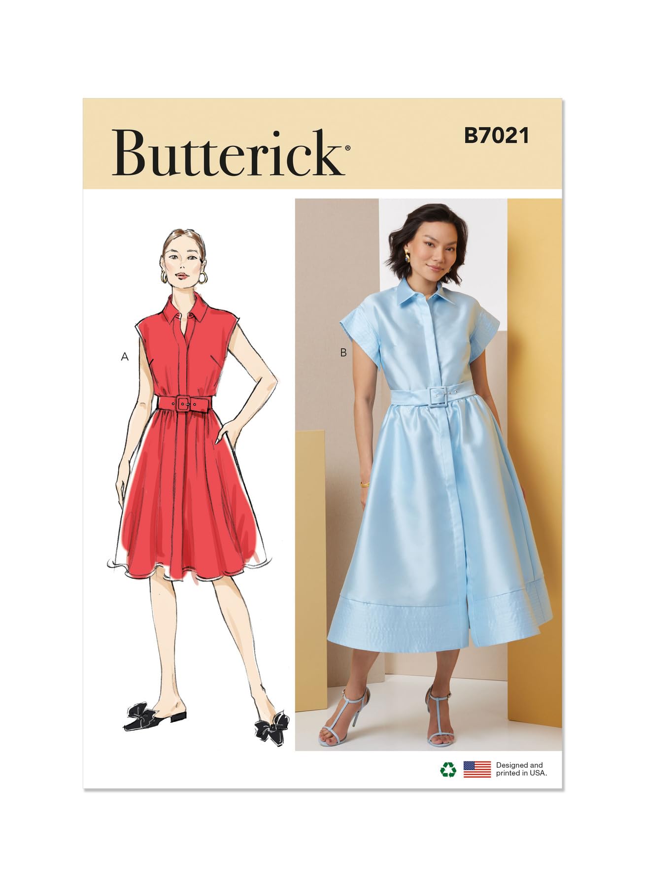 BUTTERICK Sewing Pattern B7021U5 Misses' Dress with Belt, Sleeve and Length Variations U5 (16-18-20-22-24)