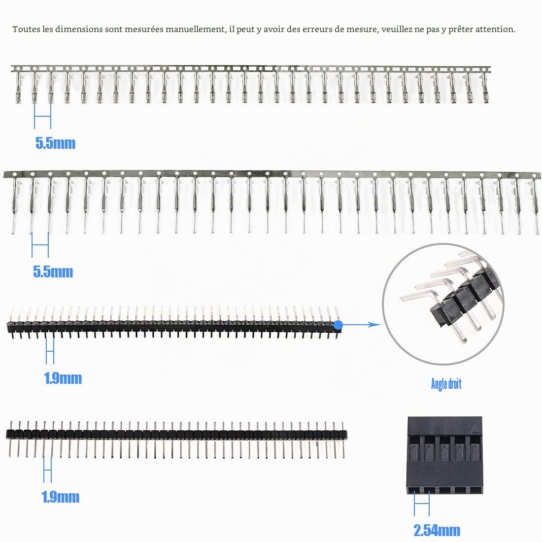 Glarks Lot de 635 connecteurs mâle/femelle, 40 broches, pas de 2,54 mm et 10 câbles plats IDC de couleur arc-en-ciel