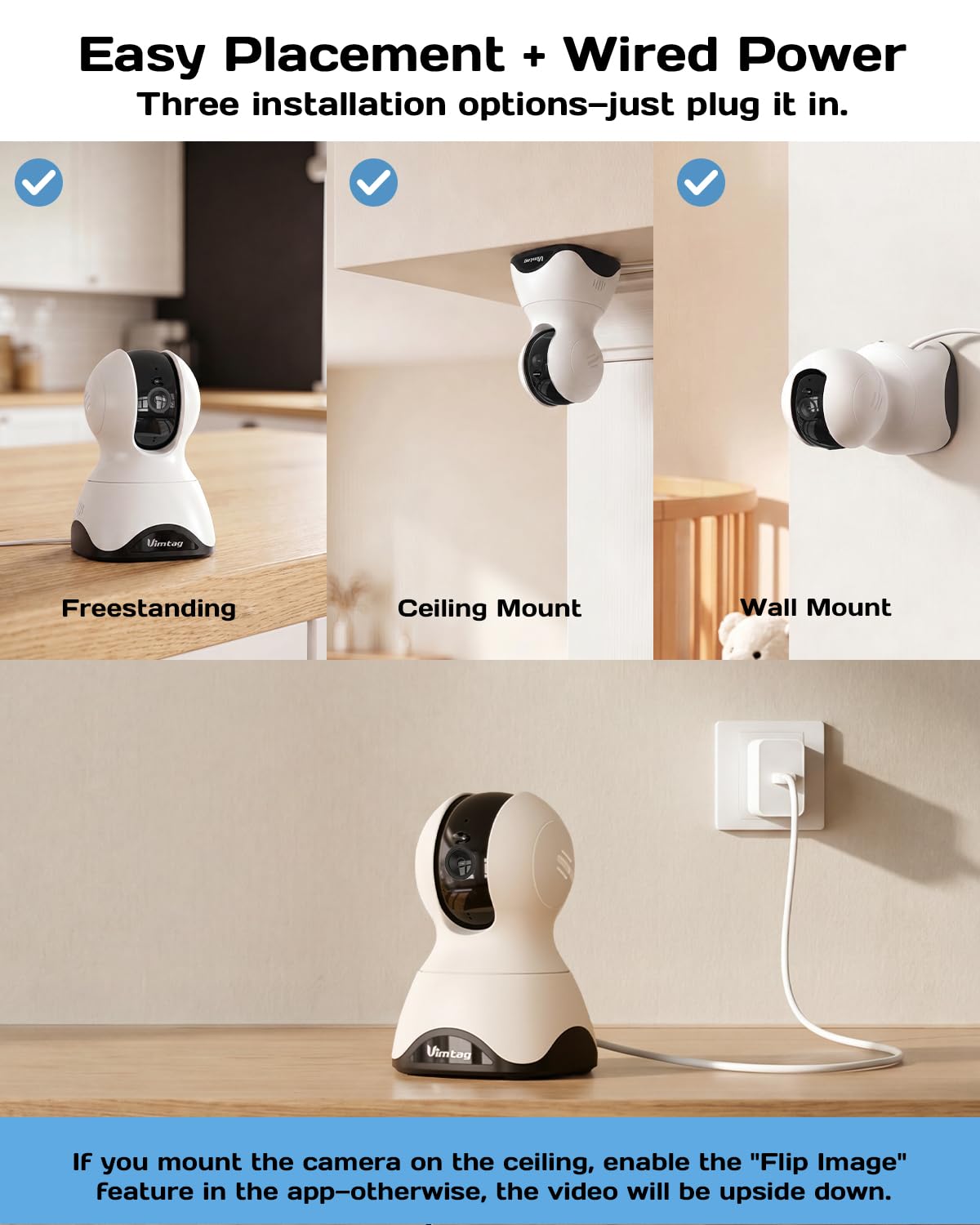 VIMTAG Cámara de interior 4K de 8 MP para mascotas, perros, gatos, bebés, niñeras, seguridad en el hogar con aplicación para teléfono, seguimiento de movimiento, visión nocturna, audio de 2 vías