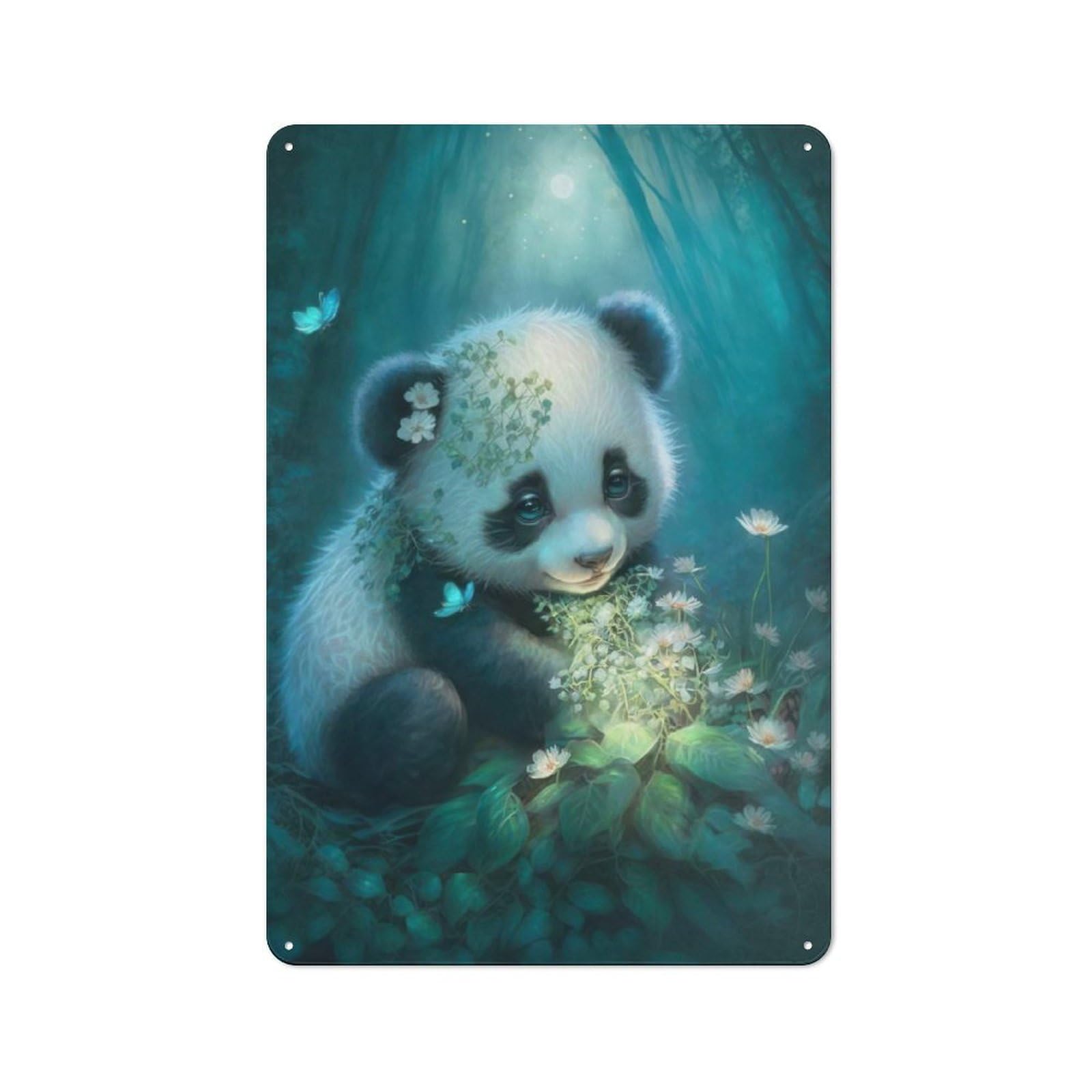 Junmoney Style Adorable Little Panda Bear Tin Sign 30X20cm For Living Room Wall, Rustic Wall Decor, For Living Room Decor Lovers