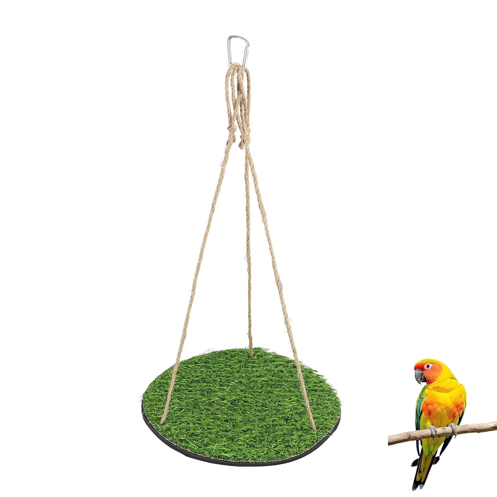 LuckyOpt Artificial Grass Bird Swing Hammock, Hanging Parrot Platform Perch with Hook, Cage Accessories Grass Swing Toy for Budgies, Canaries, Sun Conures (Round)