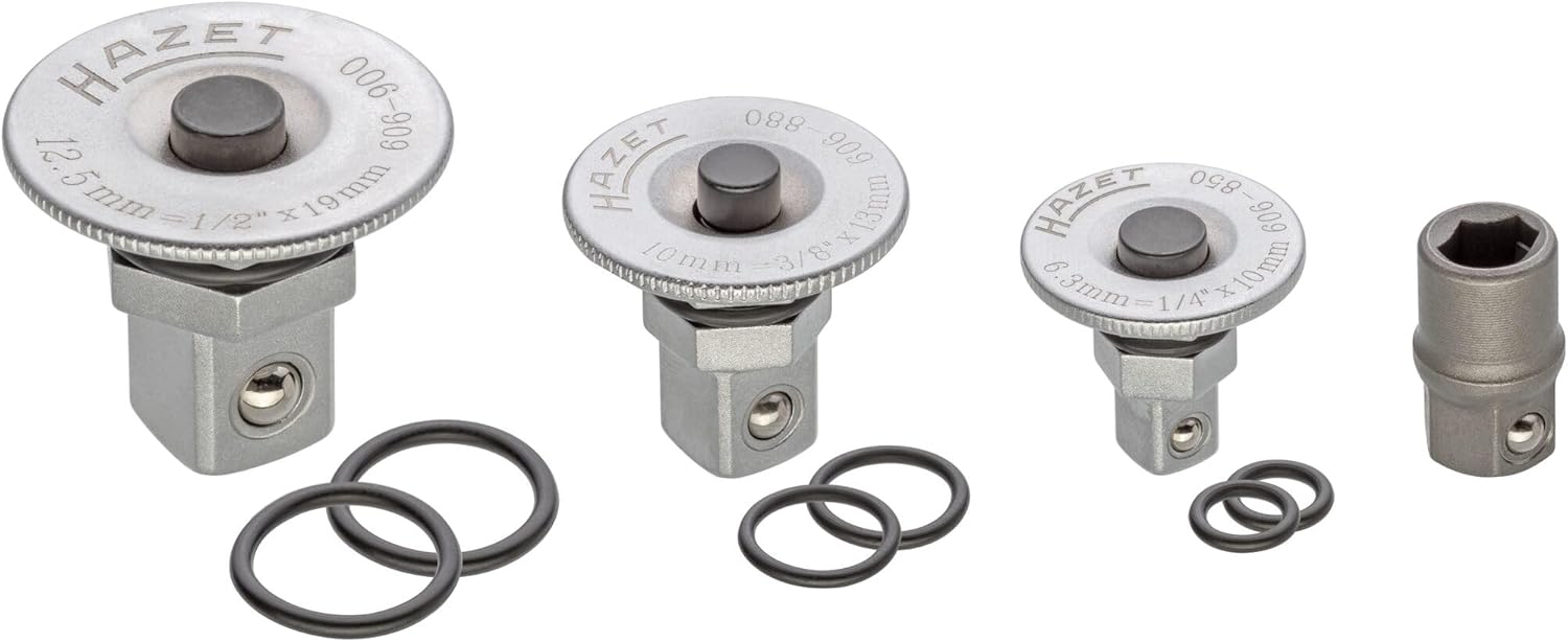 HAZET Set di adattatori per chiavi ad anello a cricchetto 606/4SPC, con pomello di bloccaggio, Set da 4 pezzi, 3 adattatori per chiavi ad anello a cricchetto con pomello di bloccaggio