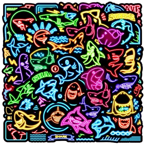 100pcs Neon Shark Waterproof Vinyl Stickers - Ocean Animal Decorations