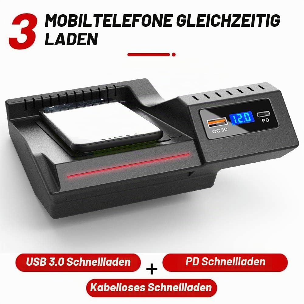 Upgrade Kabelloses Ladegerät Auto für Mercedes-Benz C-Class GLC 2021 2020 2019 2018 2017 2016, 15W Wireless Schnell-ladegerät mit QC3.0 USB und 18W PD für iPhone 12/11/X Samsung S20/S10/S9