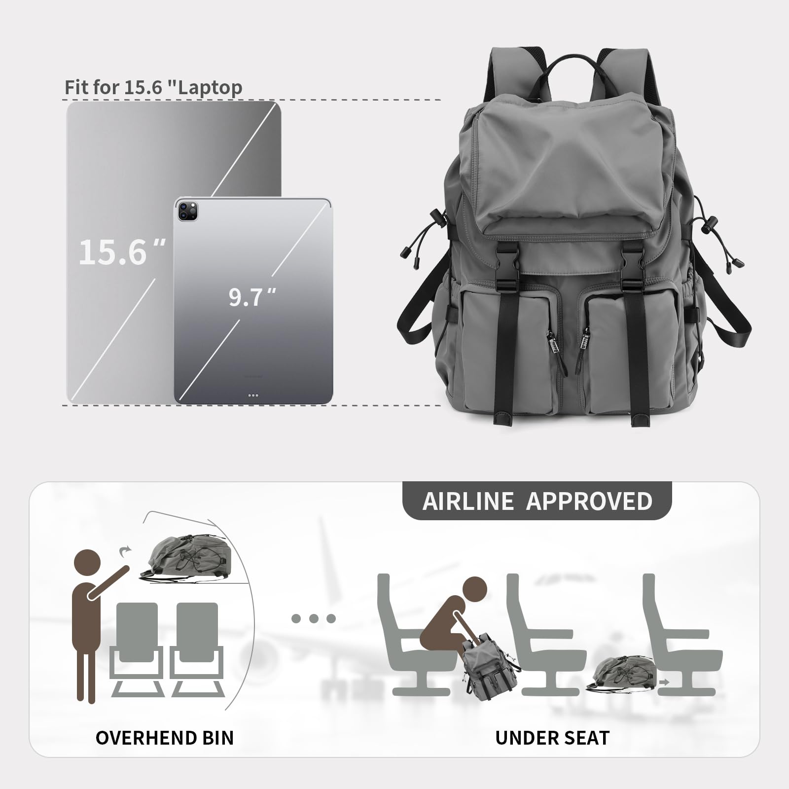 BJIAX Zaino Uomo Zaino per PC Portatile, 15,6 Pollici Zaino Porta PC Zaino da lavoro, 30 litri Impermeabile Zaino per Laptop, Notebook, Viaggio Ufficio università, Regalo Uomo & Donna Grigio